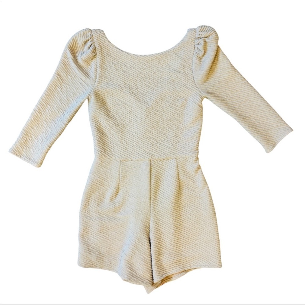 Ark & Co. Kids Girl Textured Knit Cream Romper with Puffed Sleeves Size Small